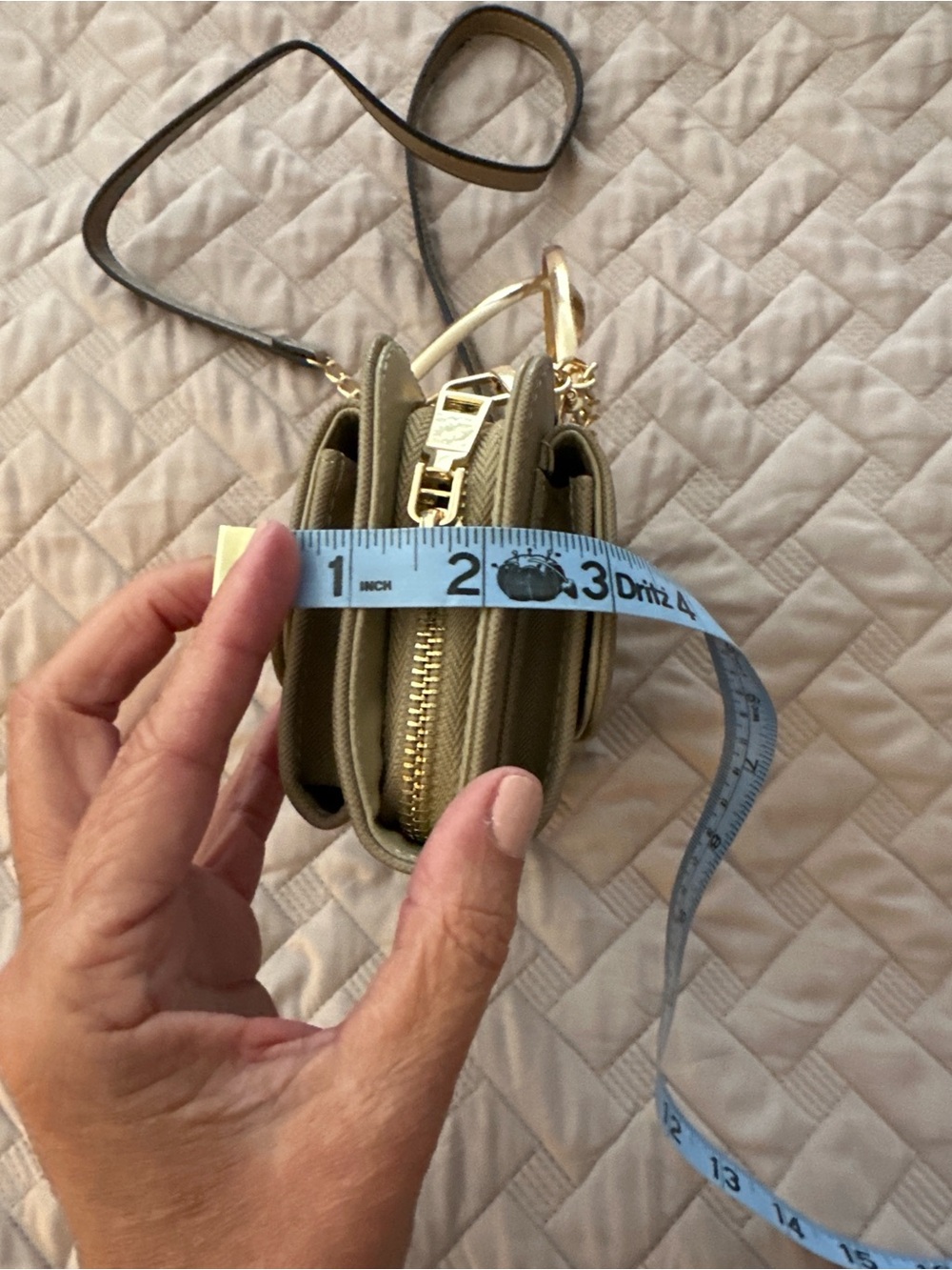 Faux Leather Top Handle Crossbody Clutch Taupe Gold Chain Structured Mini Bag - Picture 11 of 11